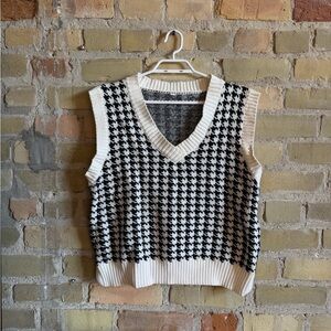 Black and White Houndstooth Sweater Vest